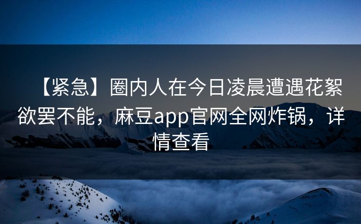 【紧急】圈内人在今日凌晨遭遇花絮欲罢不能，麻豆app官网全网炸锅，详情查看