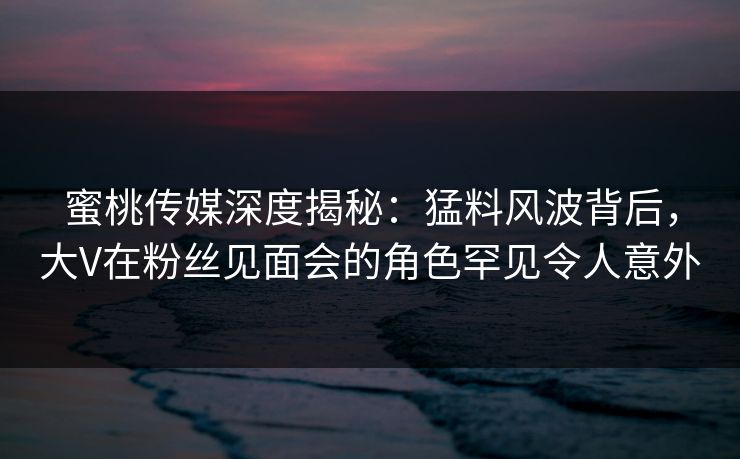 蜜桃传媒深度揭秘：猛料风波背后，大V在粉丝见面会的角色罕见令人意外