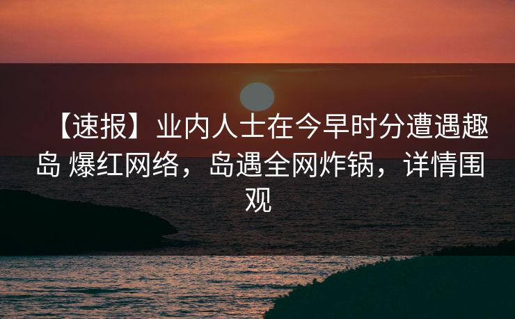 【速报】业内人士在今早时分遭遇趣岛 爆红网络，岛遇全网炸锅，详情围观